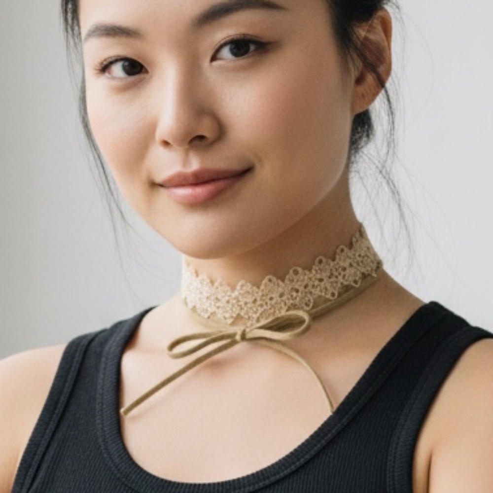 NWT nOir Jewelry Beige Lace & Suede Choker Y2K Retro 90s Chocker Gold Necklace